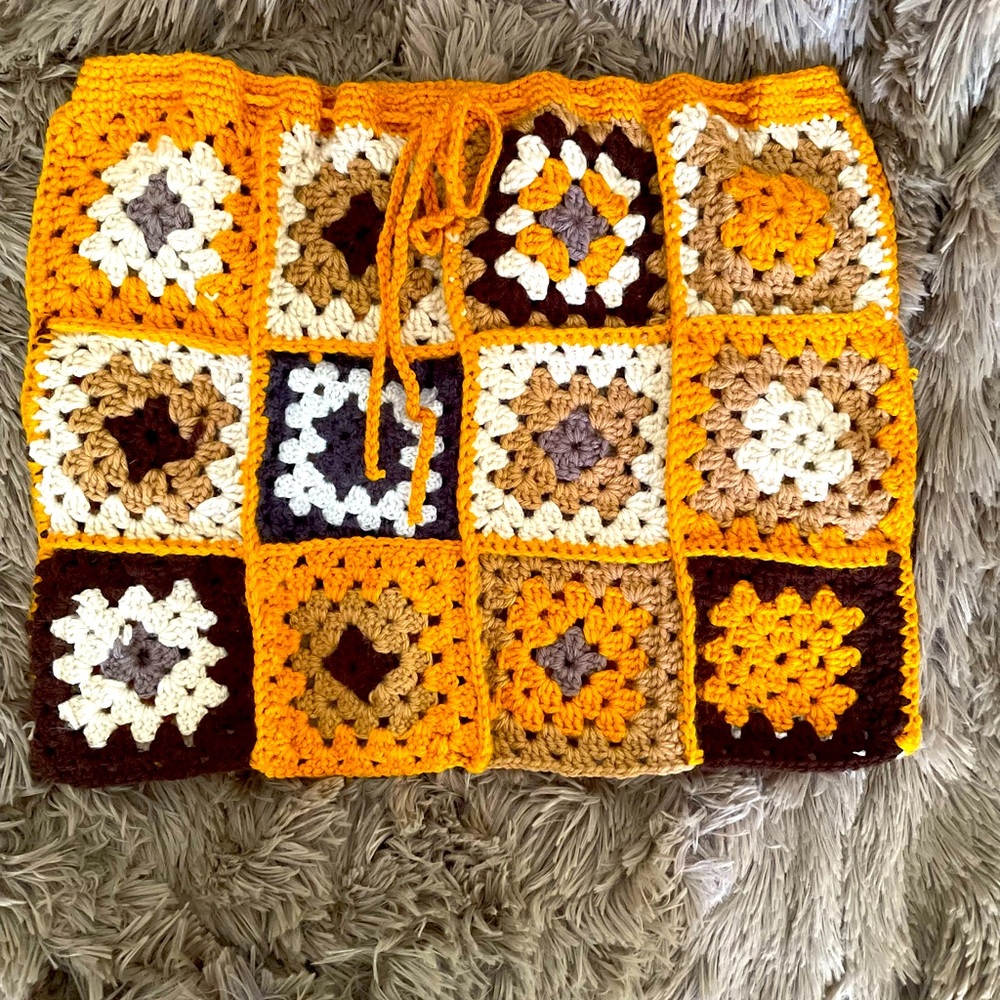 Granny Square Crochet Mini Skirt Handmade Size Medium  NEW